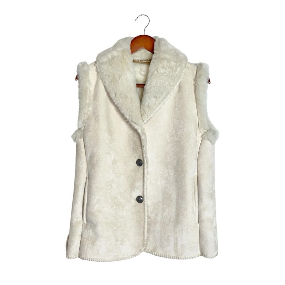 Vintage Y2K Womens Western Vegan Fur lined Faux Suede Cream Button Front Vest
